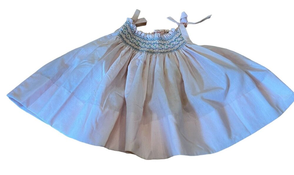 Handmade Smocked Baby Girls Pink Dress 12 Months Adjustable Ties READ